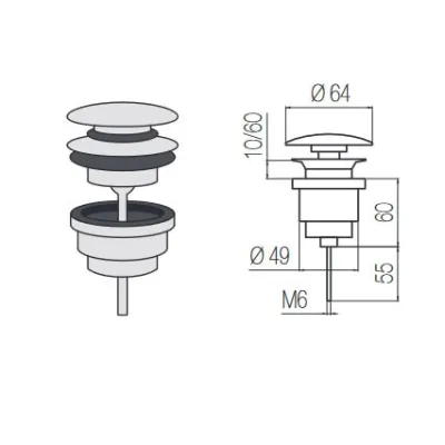 Scarico universale click-clack 65 Nikel DRA1 8