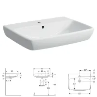 Geberit SELNOVA SQUARE lavabo L.65 cm, con foro rubinetteria e troppopieno, colore bianco finitura lucido 500.299.01.1