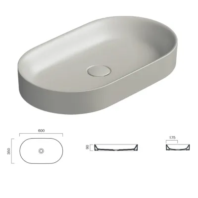 HORIZON Lavabo 60X35 cm. Installazione ad appoggio o su mobile. Cemento satinato. 160AHZCS