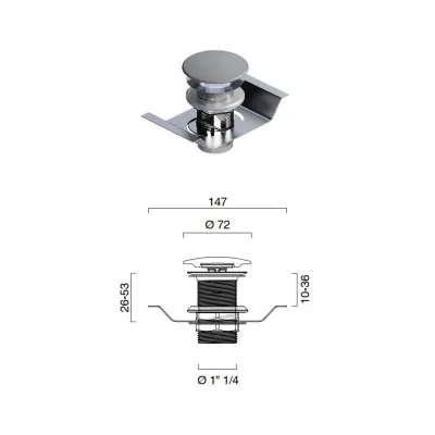 Piletta in ceramica cemento satinato per lavabi senza troppopieno con piastra di fissaggio in acciaio inox per installazione su piano ceramico 9050700023