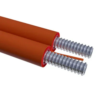 Tubi CSST binati in acciaio inossidabile AISI 304 con rivestimento isolante termico color rosso coppo e cavo multipolare per impianti solari termici - Rotolo da 25 metrii A01-0001-08227