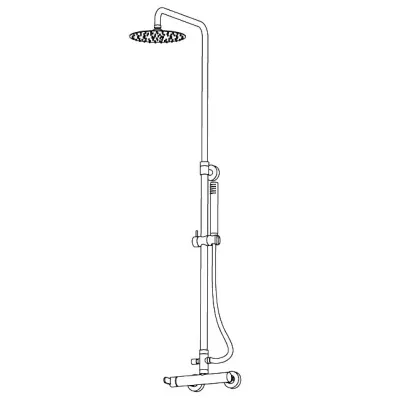 Colonna doccia completa di miscelatore doccia esterno meccanico, asta telescopica con deviatore, soffione Ø200 in acciaio inox spessore 6 mm, flessibile cm.150 e doccino abs. COL21 1