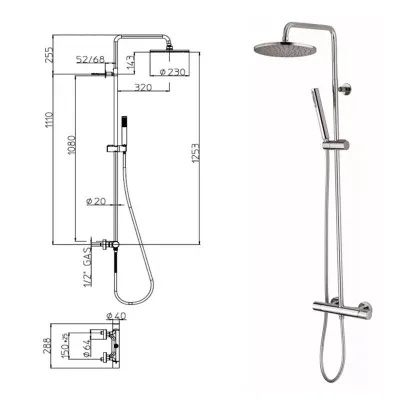 Colonna doccia con miscelatore monocomando e deviatore cromato - Cosmo L10069000030008