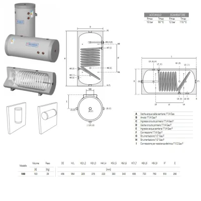 Bollitore BOLLY MURALE WB 100 V003 - 100 lt bollitore pensile per produzione di A.C.S. con 1 scambiatore fisso 3104160900032