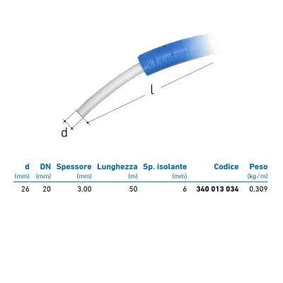 Tubo SANIPOL isolato - azzurro - ø26 - rotolo 50 metri (prezzo al metro - minimo acquistabile 50 metri) 340013034