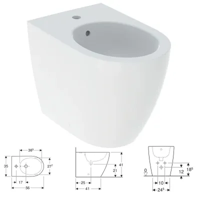 Geberit ICON bidet a pavimento, a filo parete, con foro rubinetteria, troppopieno e fissaggi nascosti, colore bianco finitura opaco 502.384.JT.1