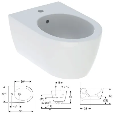 Geberit ICON bidet sospeso, con foro rubinetteria e troppopieno, con fissaggio nascosto, colore bianco finitura lucido 501.898.JT.1