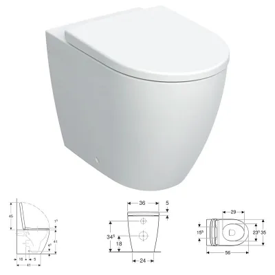 Geberit ICON vaso a pavimento, a filo parete, RIMFREE con sedile con discesa ammortizzata, colore bianco finitura opaco 502.383.JT.1