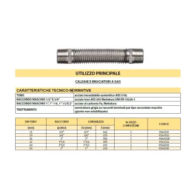 Emigas Giunto filettato antivibrante Gas, raccordo 1" lunghezza 165 mm. Diametro tubo 25 mm 0542533