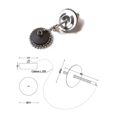 Tappo in gomma nera d.31 con catena L.250 mm 410500GN31