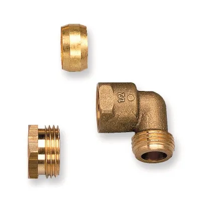 Raccordo curvo ottone MF 1/2" completo di bicono e niples 655102ON1/2