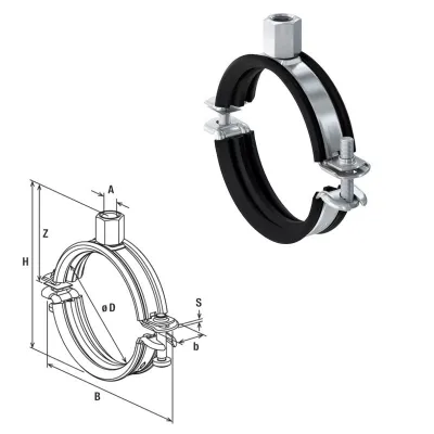 Collare FRS-L 76 - 84 Universal collare con guarnizione anti-rumore e chiusura rapida a due viti con dado combinato M8/M10 00539454