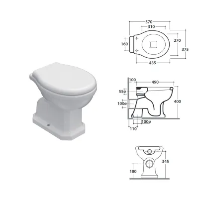 Paestum wc vaso a terra 57x37,5 h.40 cm. Installazione distanziata da parete. Scarico 4 / 2,6 Lt. PA001BI