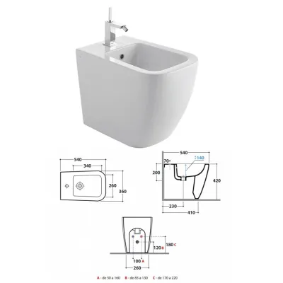 Stone Globo bidet a pavimento filo parete cm 54 con carico e scarico acqua - Multi SSN09.BI