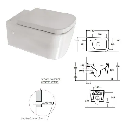 Vaso Sospeso Stone Globo con Sedile incluso, cm 54 con scarico a parete SSSN2.BO