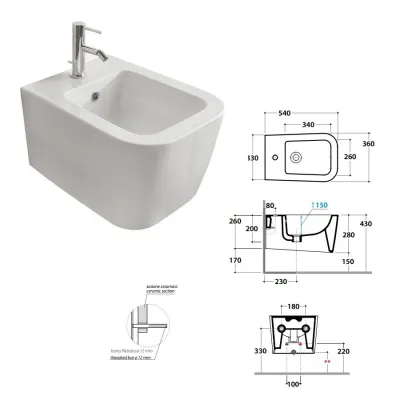 Bidet Sospeso Stone cm 54 monoforo con troppopieno SSSN9.BO