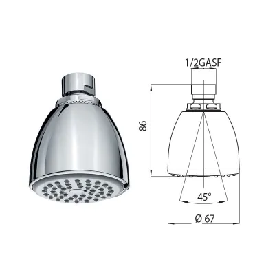 Soffione Ovo-Gom/2 autopulente con snodo 1/2"F I00328000030004