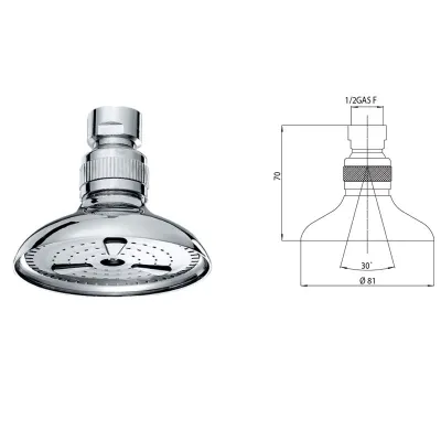 Soffione NORMALE in ottone ø 81 mm 1 getto con snodo - 1/2" F I00062000030012