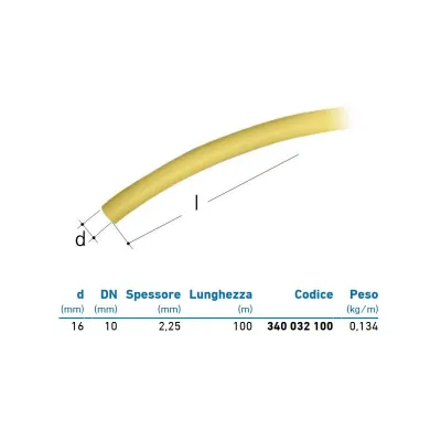 Tubo multistrato per gas - giallo - 16x2,25 - rotolo 100 metri (prezzo al metro - minimo acquistabile 100 metri) 340032100