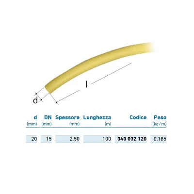 Tubo multistrato per gas - giallo - 20x2,25 - rotolo 100 metri (prezzo al metro - minimo acquistabile 100 metri) 340032120