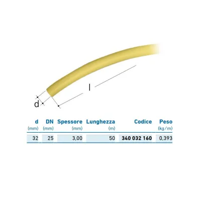 Tubo multistrato per gas - giallo - 32x3,50 - rotolo 50 metri (prezzo al metro - minimo acquistabile 50 metri) 340032160