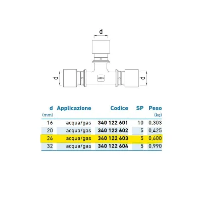 Tee intermedio d.26 acqua/gas 340122603