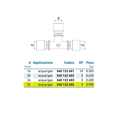 Tee intermedio d.32 acqua/gas 340122604