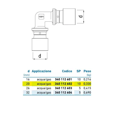 Gomito intermedio 90° d.20 acqua/gas 340112602