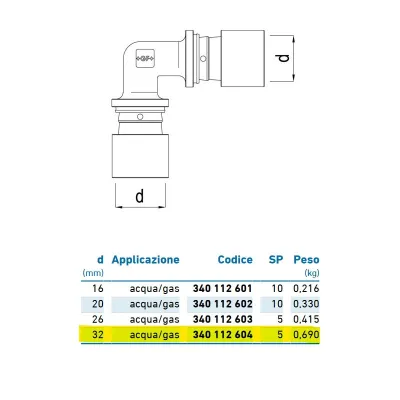 Gomito intermedio 90° d.32 acqua/gas 340112604