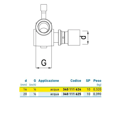 Raccordo scorrevole destro d.16 - 1/2" acqua 340111624