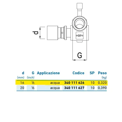 Raccordo scorrevole sinistro d.16 - 1/2" acqua 340111626