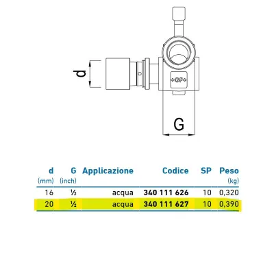 Raccordo scorrevole sinistro d.20 - 1/2" acqua 340111627