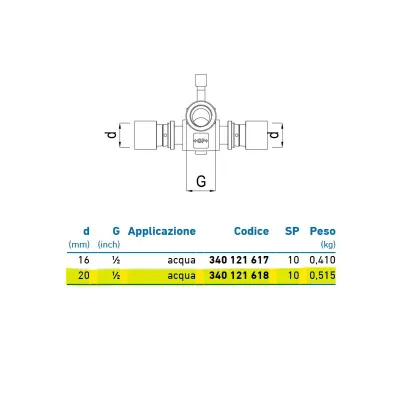 Raccordo scorrevole doppio 20 x 1/2" acqua 340121618