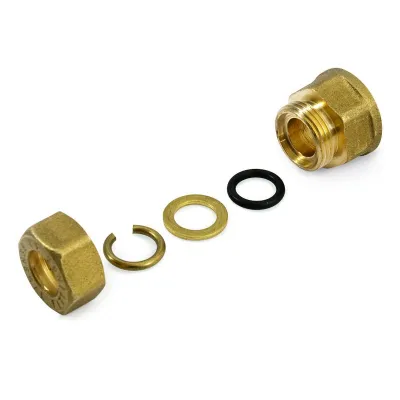 Raccordo diritto femmina 3/4"x16 a compressione in ottone con anello di serraggio ed O-ring di tenuta, per tubo rame 120002H051600A