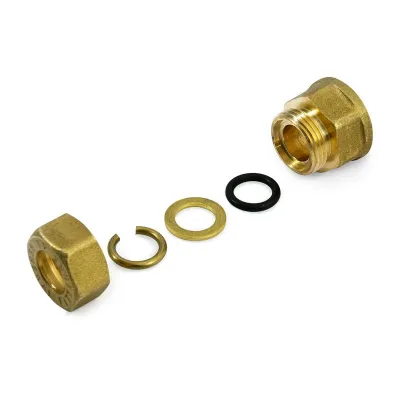 Raccordo diritto femmina 1/2"x18 a compressione in ottone con anello di serraggio ed O-ring di tenuta, per tubo rame 120002H041800A