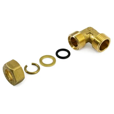 Raccordo angolo gomito maschio 1/2"x10 a compressione in ottone con anello di serraggio ed O-ring di tenuta, per tubo rame 120021H041000A