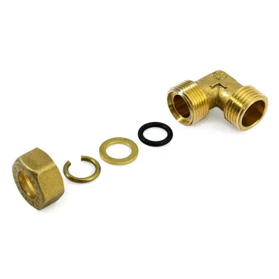 Raccordo angolo gomito maschio 1/2"x12 a compressione in ottone con anello di serraggio ed O-ring di tenuta, per tubo rame 120021H041200A