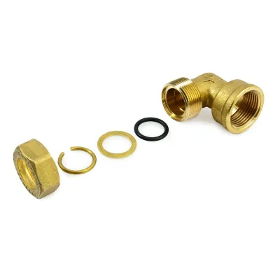 Raccorrdo angolo gomito femmina 1/2"x10 a compressione in ottone con anello di serraggio ed O-ring di tenuta, per tubo rame 120022H041000A