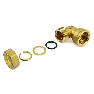 Raccordo angolo gomito femmina 1/2"x18 a compressione in ottone con anello di serraggio ed O-ring di tenuta, per tubo rame 120022H041800A