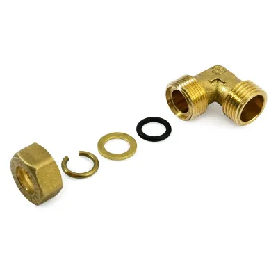 Raccordo gomito M a compressione 1/2"x14 in ottone con anello di serraggio ed O-ring di tenuta, per tubo rame 120021H041400A