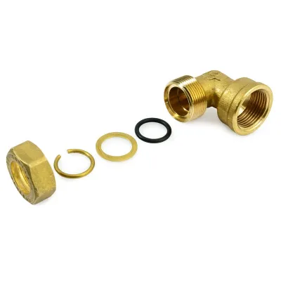 Raccordo gomito M a compressione 3/8"x10 in ottone con anello di serraggio ed O-ring di tenuta, per tubo rame 120022H031000A