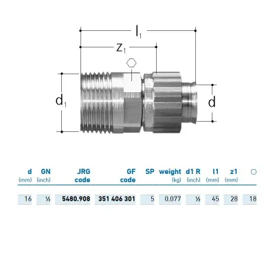 JRG Sanipex Collegamento bronzo con filettatura esterna 1/2" - d. 16 mm 351406301