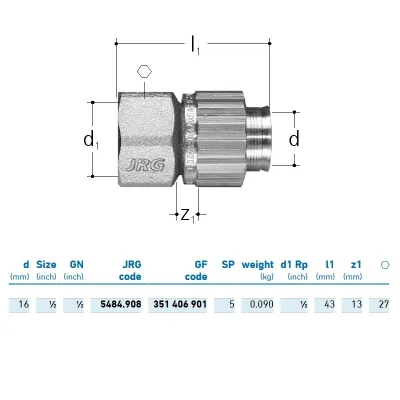 JRG Sanipex Collegamento bronzo con filettatura interna 1/2" - d.16 351406901