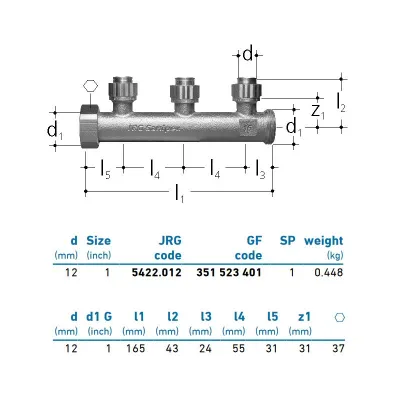 JRG Sanipex Distributore a 3 partenze bronzo d.12 351523401