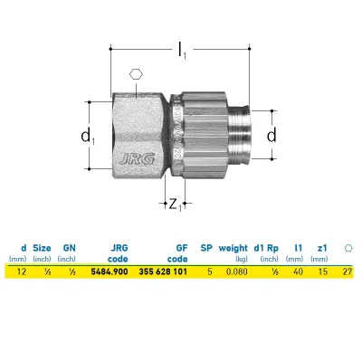 JRG Sanipex Collegamento bronzo, con filettatura interna, d.12 mm 355628101