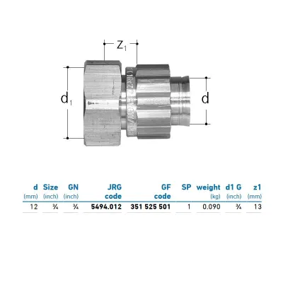 JRG Sanipex Collegamento ottone, con cono euro D.12 3/4 " 351525501