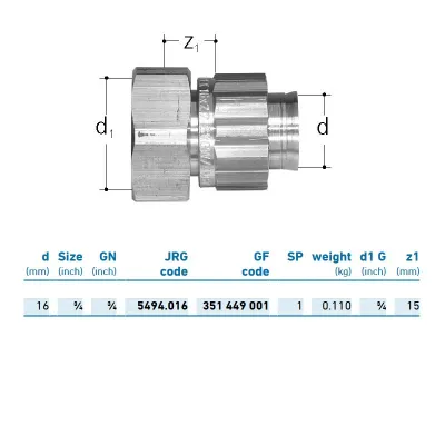 JRG Sanipex Collegamento ottone con cono euro 16x3/4" 351449001