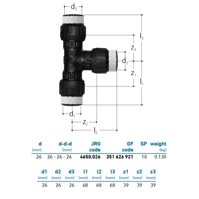 JRG Sanipex MT T uguale PPSU d. 26x26x26 mm 351626921