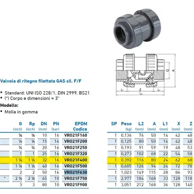 Valvola di ritegno filettata GAS cil. F/F 1"1/4 VRO21F400