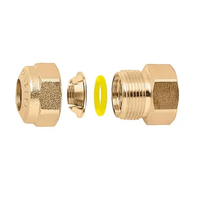 Raccordo femmina. Per tubi in rame ricotto, rame crudo, ottone, acciaio dolce e acciaio inox. Con doppio O-Ring. Attacco G 3/8" (ISO 228-1) F ingresso - ø 10 uscita 900310